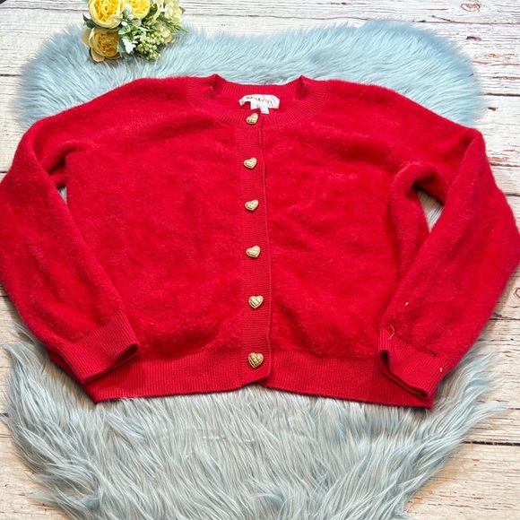 Bailey/44 Red Fuzzy Heart Button Cardigan Sweater sz S - Picture 1 of 8